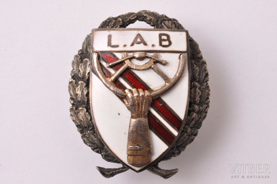 badge, Latvian Auto Society, silver, Latvia, 20-30ies of 20th cent., 30.4 x 25.5 mm, 9.60 g