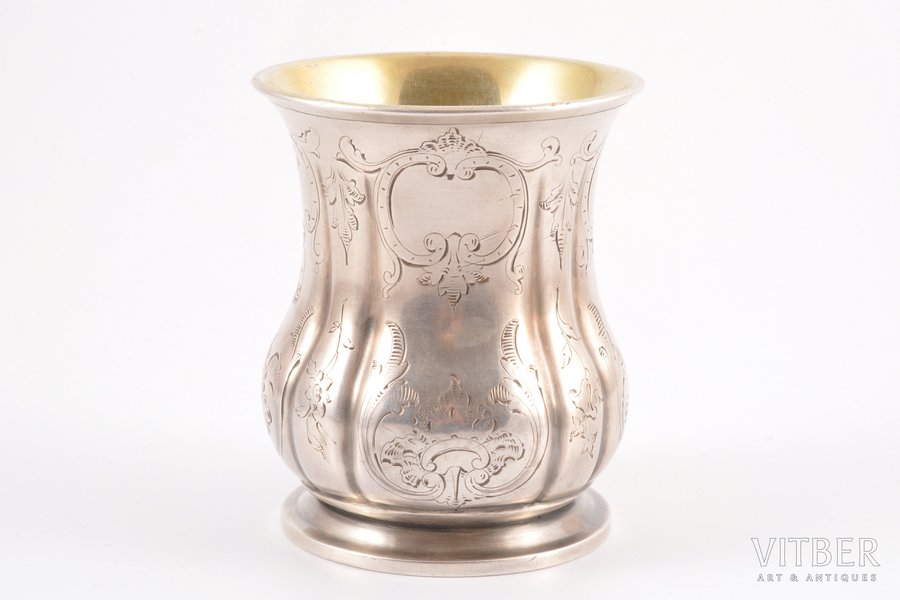 стакан, серебро, 84 проба, 192.80 г, штихельная резьба, h 9 см, 1843 г., Российская империя