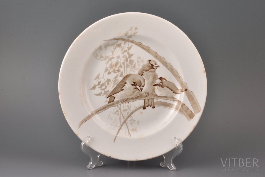 šķīvis, "Putni", fajanss, Gardnera porcelāna rūpnīca, Krievijas impērija, 1870-1880 g., Ø 24.1 cm