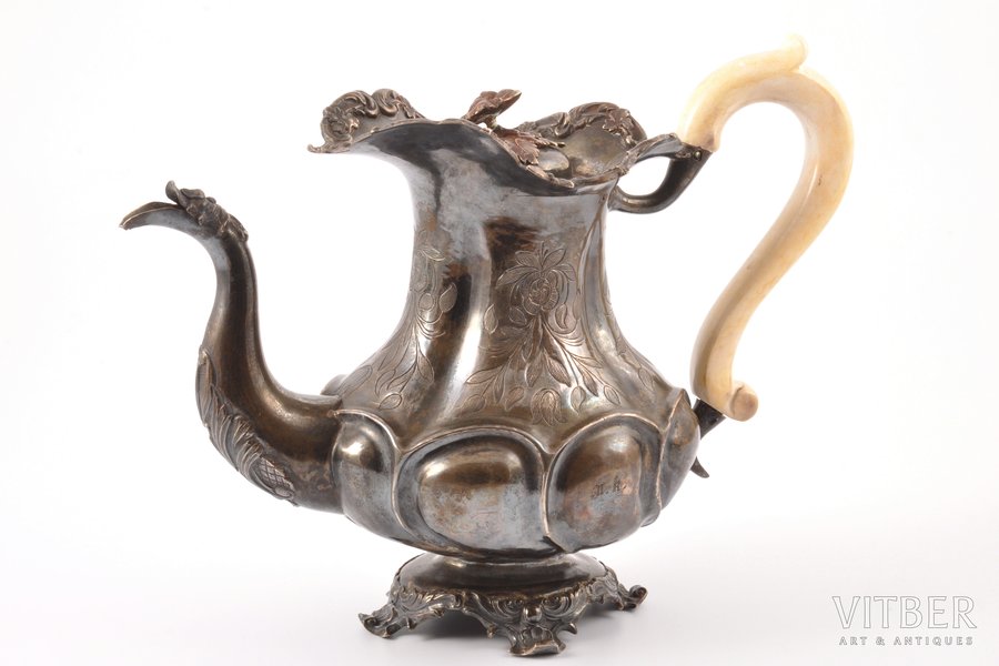 coffeepot, silver, 84 standard, (total) 653.60, engraving, h 21 cm, 1848, Moscow, Russia