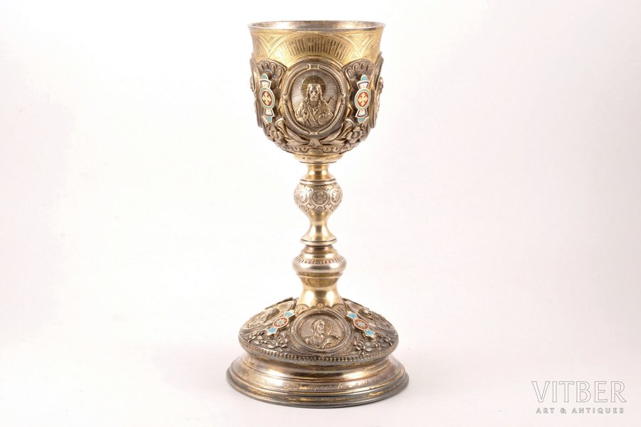 chalice, silver, 84 standard, 610 g, cloisonne enamel, gilding, h 26 cm, 1880-1890, Moscow, Russia