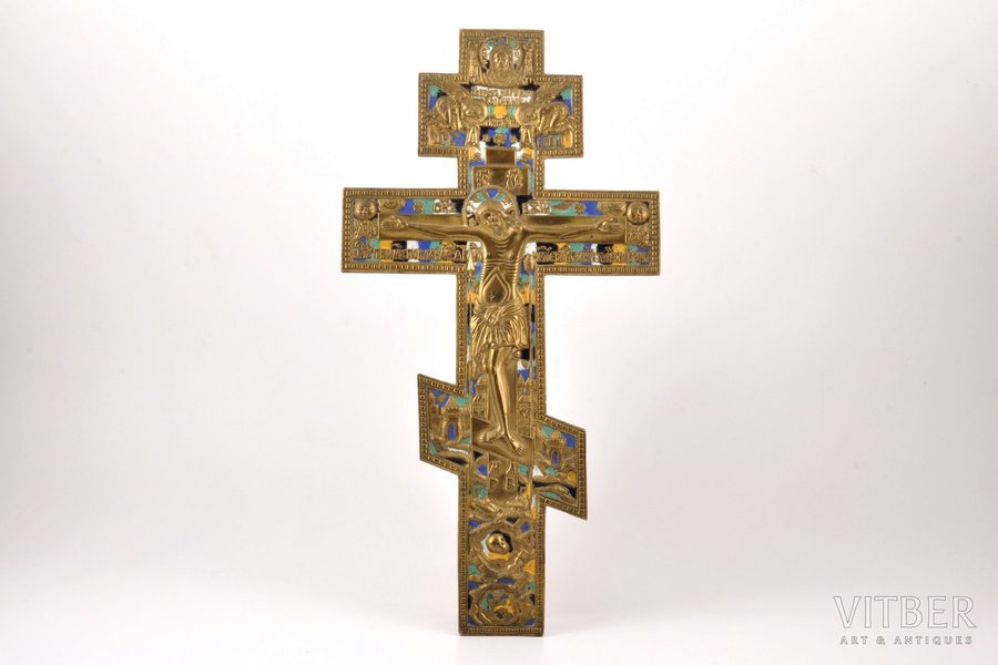 крест, Распятие Христово, бронза, 5-цветная эмаль, Российская империя, рубеж 19-го и 20-го веков, 36.5 x 19.2 x 0.7 см, 1098.1 г.