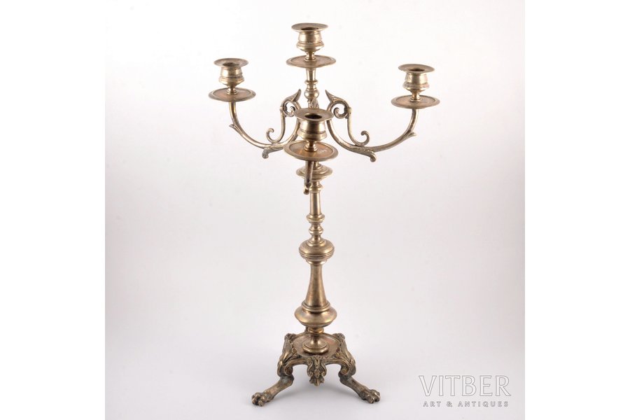 candlestick, Br. Buch w Warszawie, silver plated, Russia, Congress Poland, 1872-1882, h 53 cm, weight 3400 g, one of details is welded