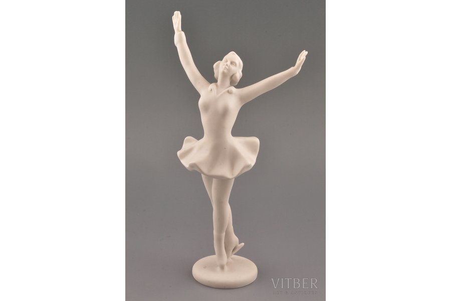 figurine, Figure skater, bisque, Riga (Latvia), USSR, Riga porcelain factory, the 60ies of 20th cent., 27 cm, top grade