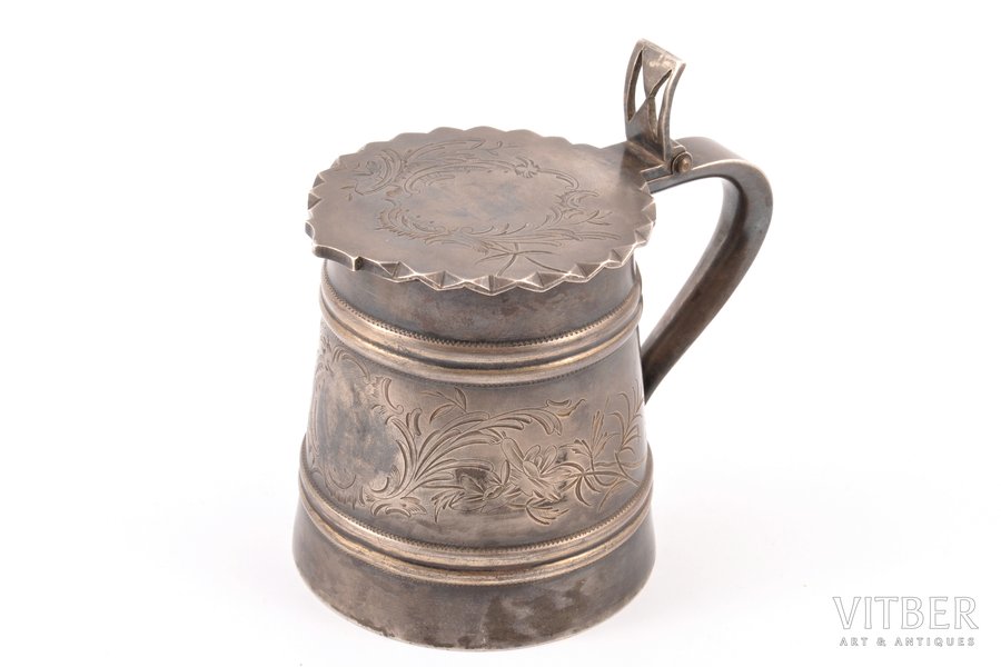 mug, silver, 84 standard, 234.35 g, engraving, h 8.7 cm, 1899-1908, Moscow, Russia, monogram erased