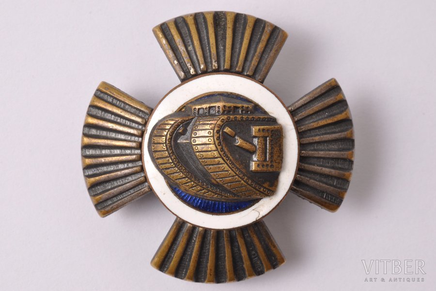 badge, Auto-tank regiment, Latvia, 20-30ies of 20th cent., 44.4 x 44.7 mm, 25.50 g, tiny enamel chips