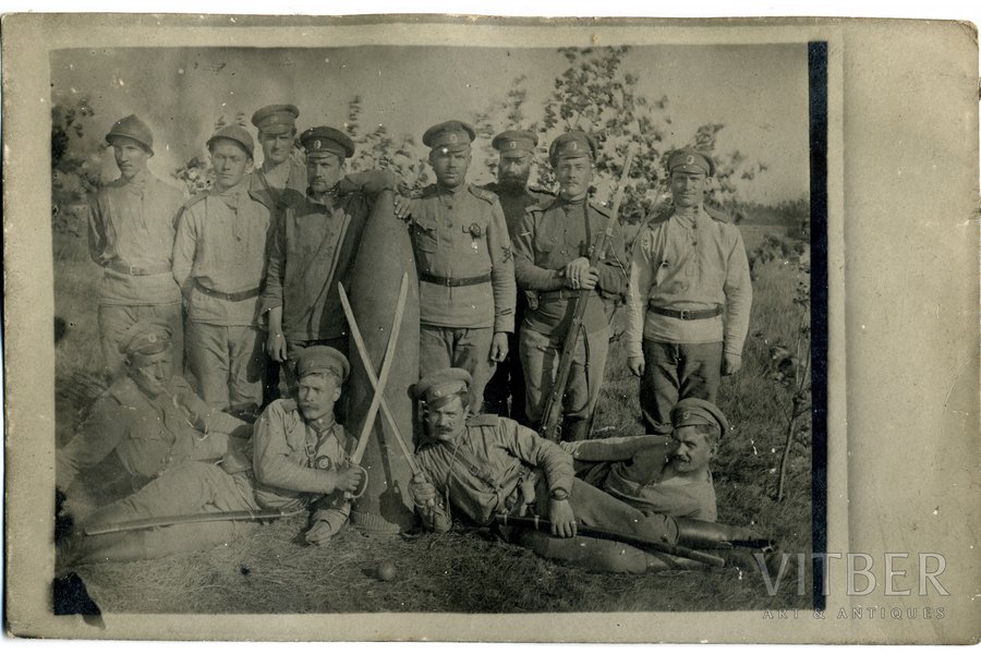 фотография, Царская Россия, группа латышских стрелков на фронте, начало 20-го века, 14x9 см
