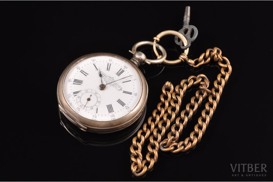 pocket watch, "Georges Favre Jaсot", Switzerland, the border of the 19th and the 20th centuries, silver, 84 standart, (total, without chain) 71.70 g, 5.1 x 4.7 cm, Ø 41 mm, working well