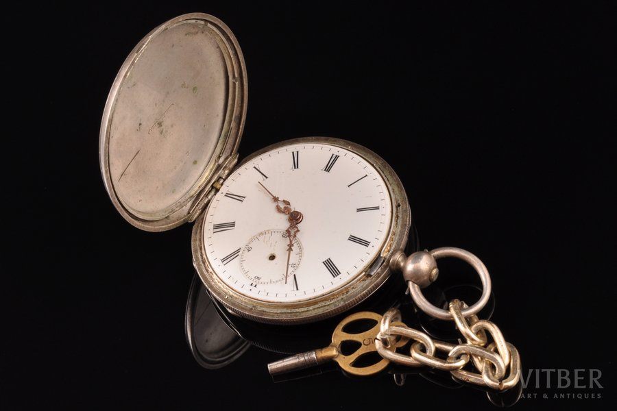 карманные часы, "Eugene Tissot Fils", Швейцария, рубеж 19-го и 20-го веков, эмаль, чернение, (общий) 93.25 г, 6 x 5 см, Ø 43 мм, в рабочем состоянии, крышка не закрывается