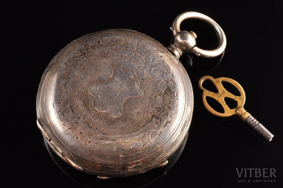 pocket watch, "G. Borel - Huguenin", Switzerland, the border of the 19th and the 20th centuries, silver, 84, 875 standart, (totāls) 85.70 g, 6 x 5 cm, Ø 40 mm