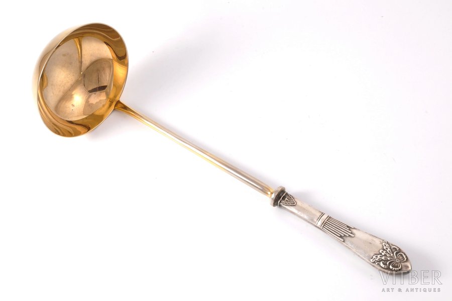 ladle, silver, 875 standard, 154.90 g, (item total weight), gilding, metal, 30.7 cm, the 30ties of 20th cent., Latvia