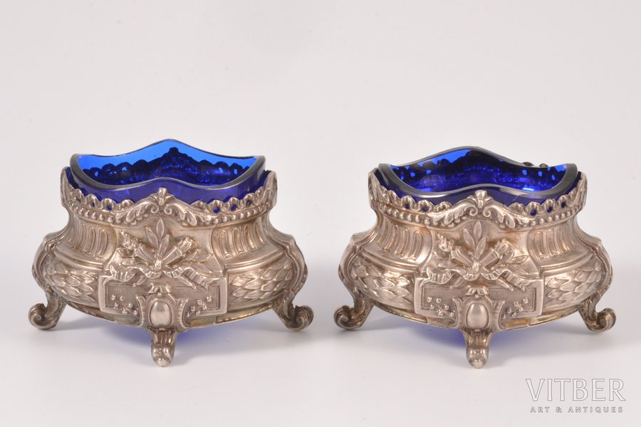 pair of saltcellars, silver, 950 standart, the end of the 19th century, (silver) 31.90g, Edouard Ernie, Paris, France, h 3.5 cm
