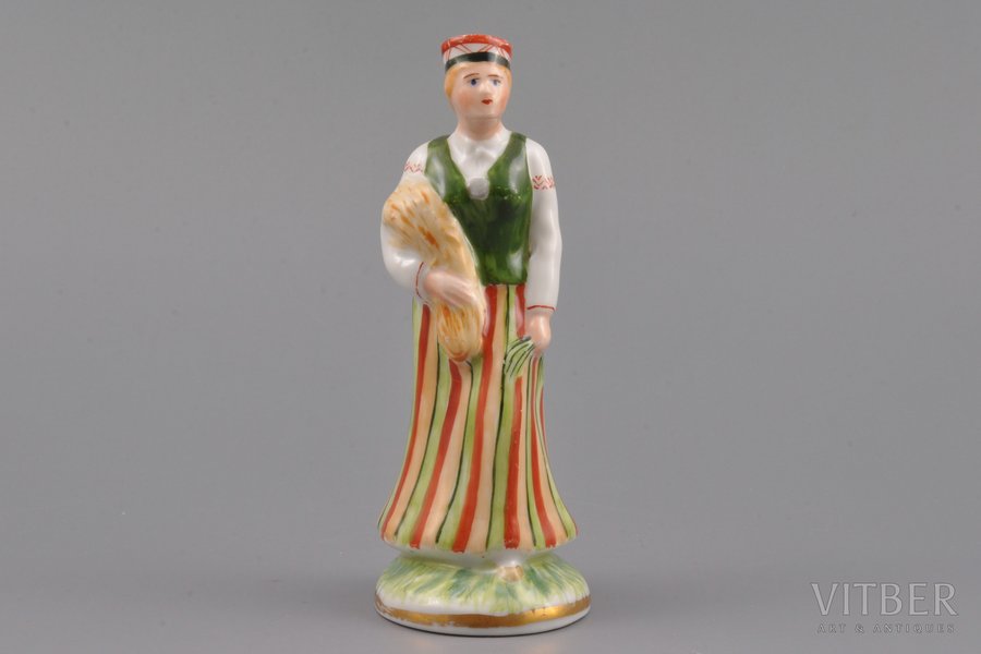 statuete, Tautu meita, porcelāns, Rīga (Latvija), M.S. Kuzņecova rūpnīca, 1937-1940 g., 12 cm, pirmā šķira