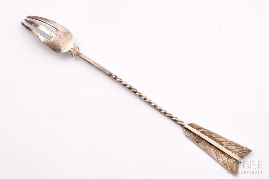 lemon fork, silver, "Arrow", 84 standard, 6.30 g, 12.8 cm, 1908-1917, Kostroma, Russia