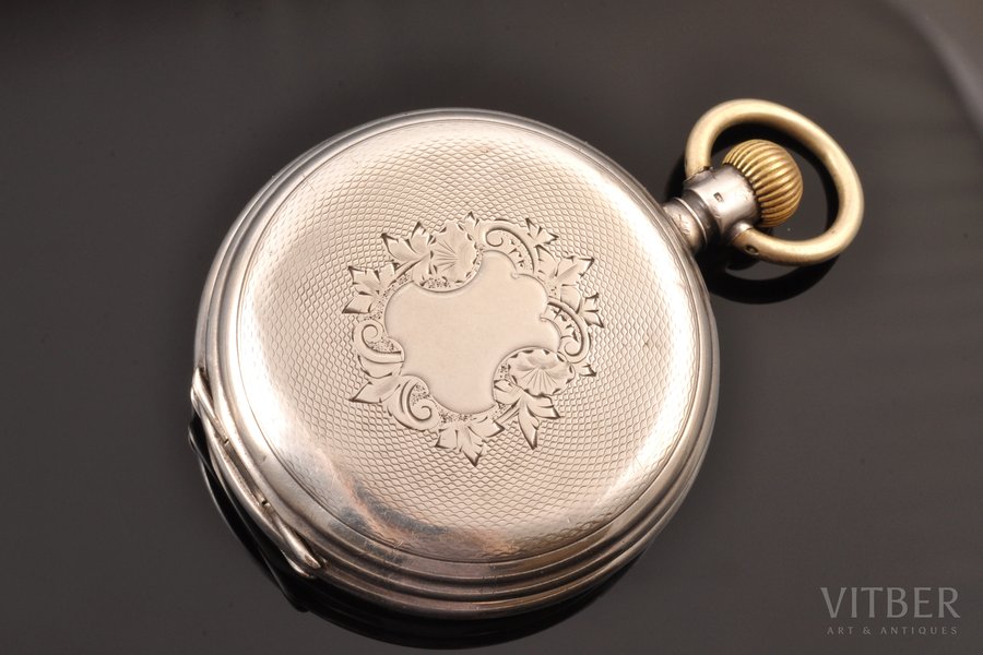 pocket watch, "Georges Favre Jaсot", Russia, Switzerland, the border of the 19th and the 20th centuries, silver, 84, 875 standart, 102.50 g, 6.7 x 5.2 x 1.6 cm, Ø 41 mm