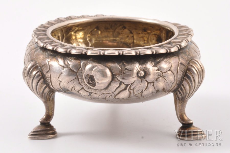 saltcellar, silver, 84 standard, 82.70 g, h 3.5 cm, Iganty Sazikov's firm "Sazikov", the 2nd half of the 19th cent., Moscow, Russia