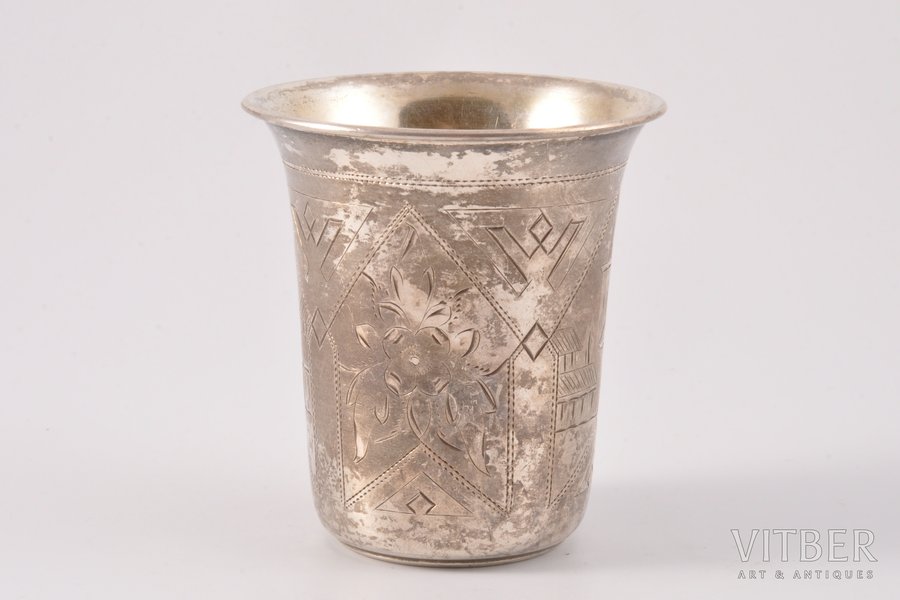 goblet, silver, 84 standard, 64.30 g, engraving, h 7.6 cm, by Israel Eseevich Zakhoder, 1890, Moscow, Russia