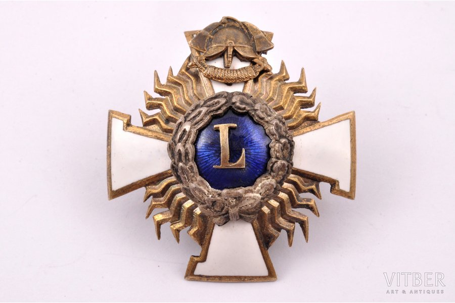 badge, 50 years of the fireman service, Latvia, 20-30ies of 20th cent., 44.8 x 42 mm, 15.70 g
