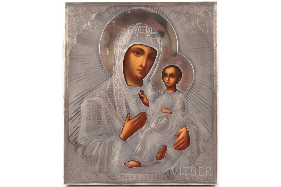 ikona, Tihvinas Dievmāte, eļļas slānis ir atklāts (tīrīts), dēlis, sudrabs, gleznojums, 84 prove, Krievijas impērija, 1864 g., 26.7 x 22.4 x 2.2 cm, 199.05 g.