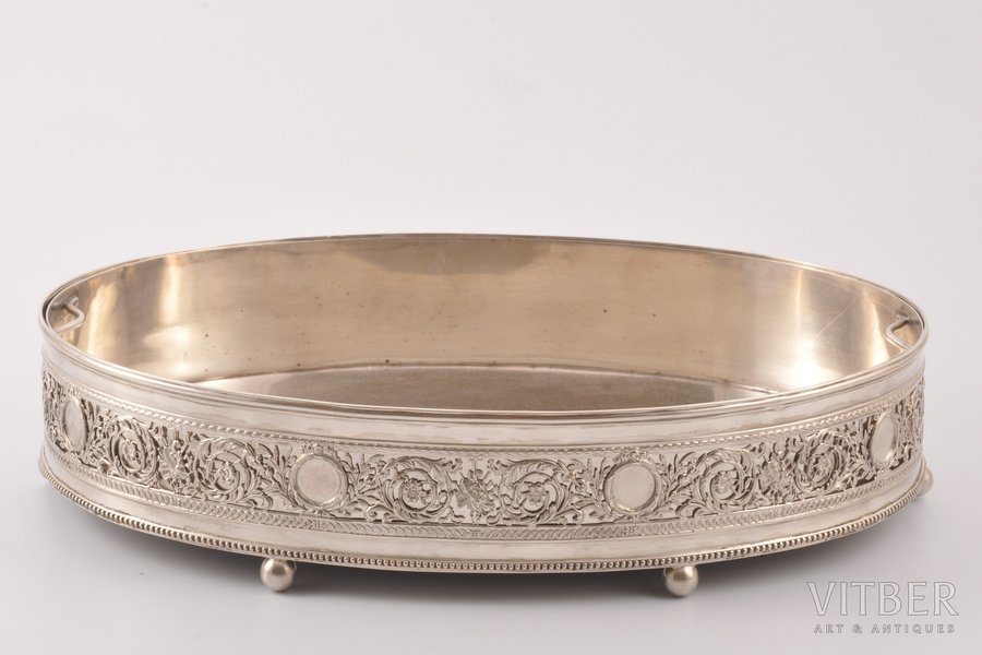 biscuit tray, silver, with metal inset, 950 standart, the 20th century, (silver) 266g, France, 29 x 20.5 cm