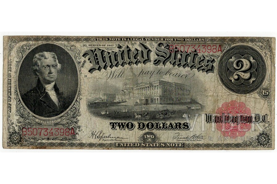 2 доллара, банкнота, 1917 г., США