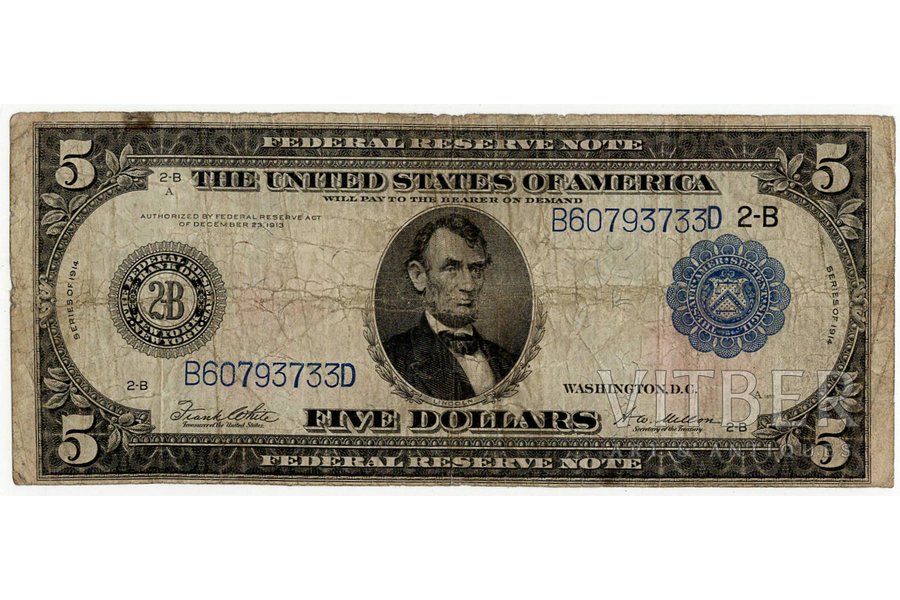 5 dollars, banknote, 1914, USA