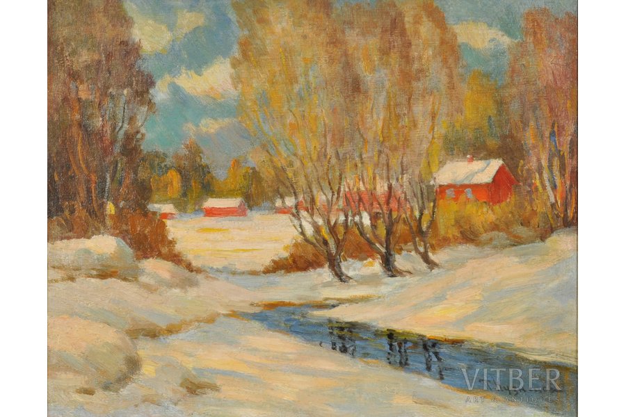 Kuzņecovs Pāvels (1878-1968), Ciemats ziemā, audekls, eļļa, 46 x 58 cm