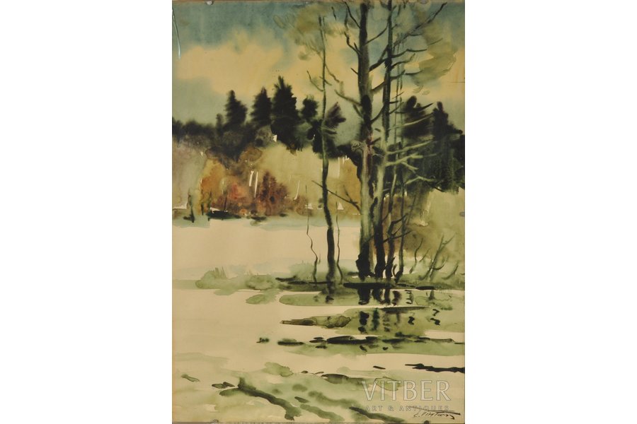 Винтерс Эдгарс (1919-2014), Зима, бумага, акварель, 60 x 42 см