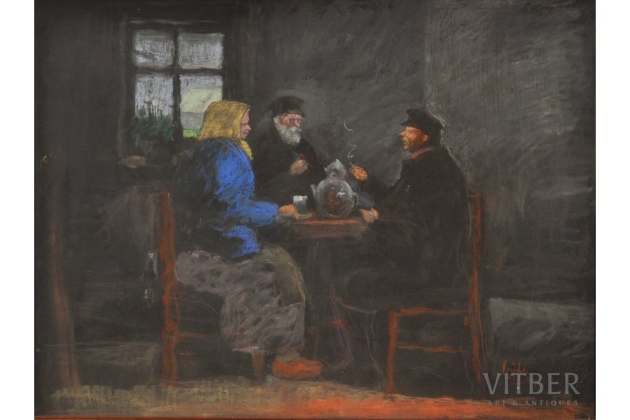 Ирбе Волдемарс (1893-1944), За столом, 1940 г., бумага, пастель, 58 x 78 см