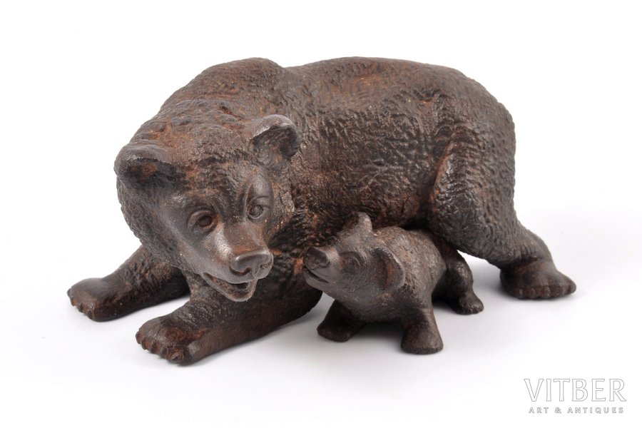 figurative composition, Bear with cub, cast iron, h 6 cm, weight 812.30 g., Russia, Kasli, 1888