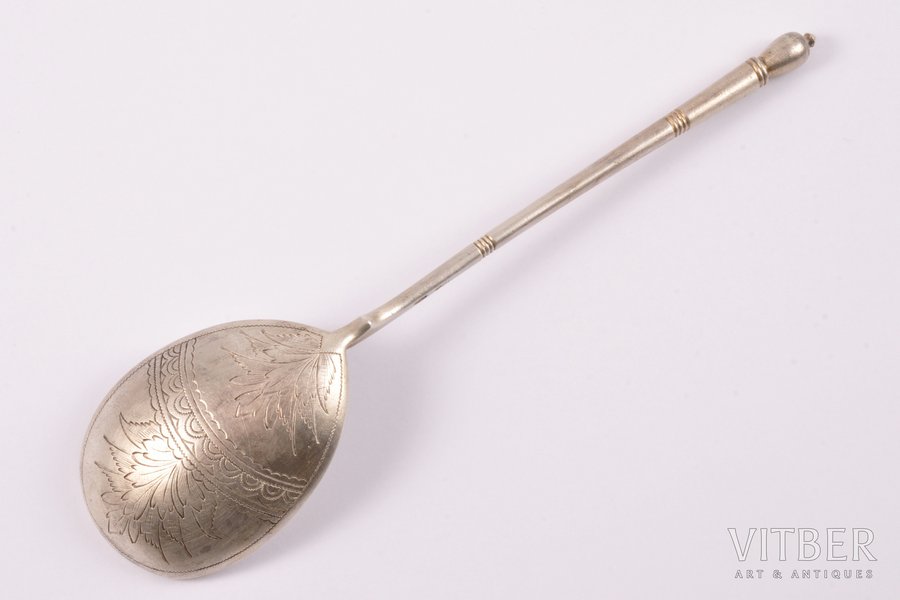 spoon, silver, 84 standard, 51.45 g, engraving, 19 cm, 1899-1908, Russia