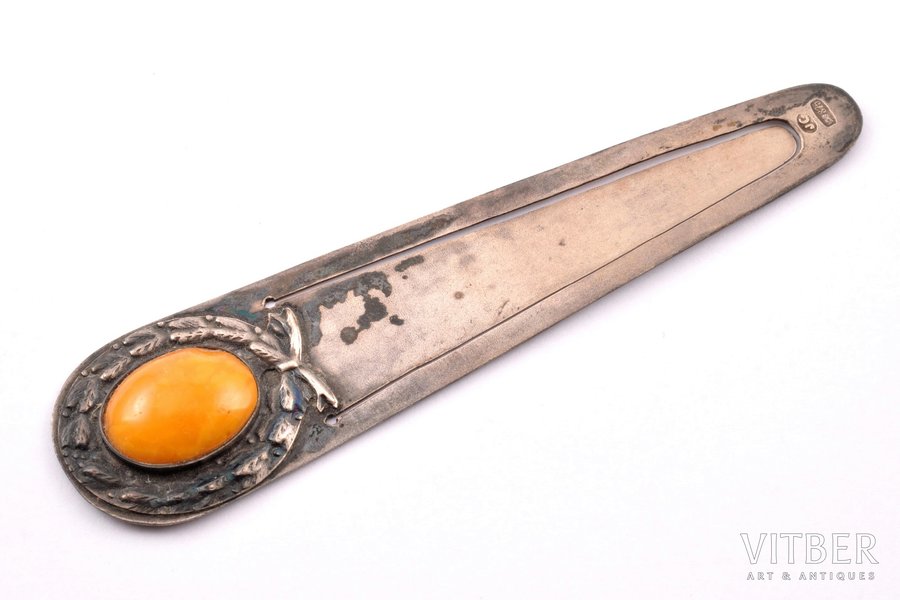 bookmark, silver, amber, 875 standard, 8.35 g, 9.4 x 2.2 cm, the 20-30ties of 20th cent., Latvia