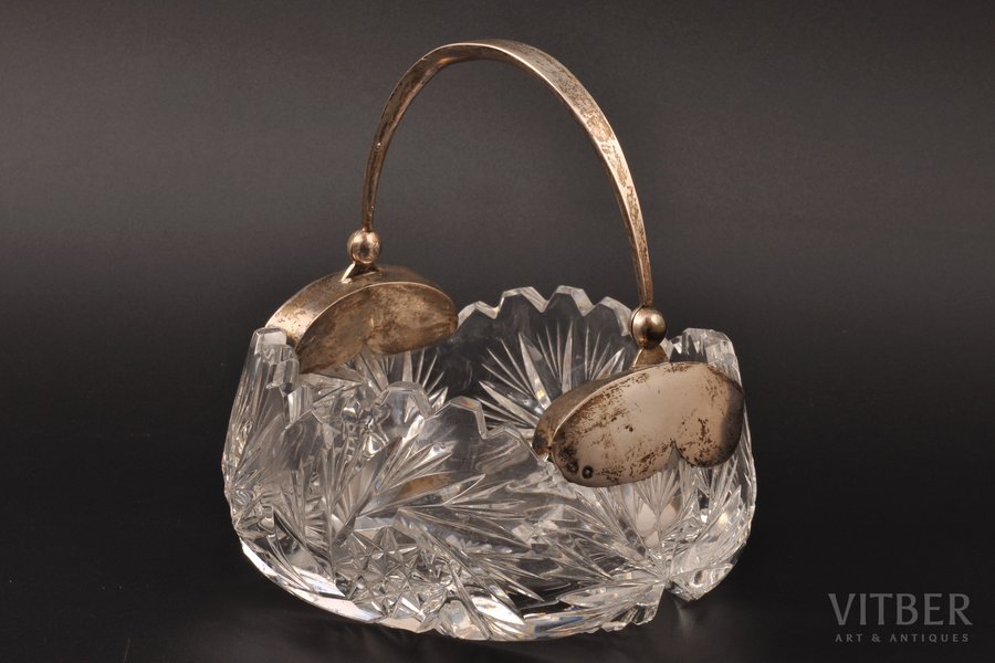 candy-bowl, silver, crystal, 875 standard, Ø 12 cm, the 20ties of 20th cent., Latvia