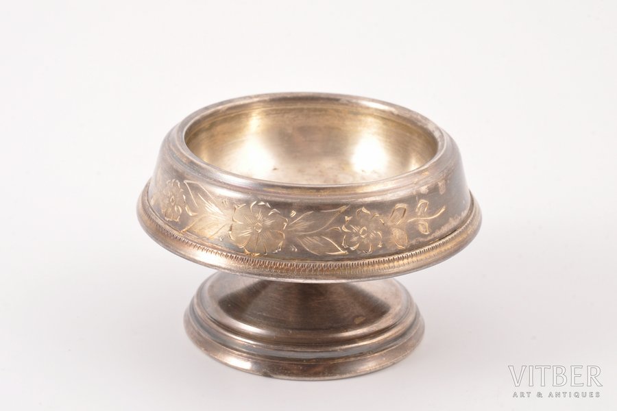 saltcellar, silver, 875 standard, 40.70 g, engraving, h 3.7 cm, the 50ies of 20th cent., Kostroma, USSR