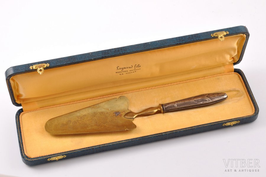 cake server, silver, Art Deco, 800 standard, total weight of item 89.30, 25.7 cm, France, in a box