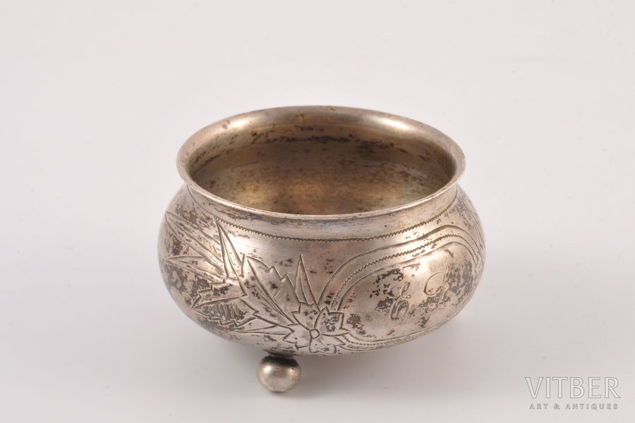 saltcellar, silver, 84, 875 standard, 37.40 g, engraving, h 3.1 cm, 1891, Moscow, Russia