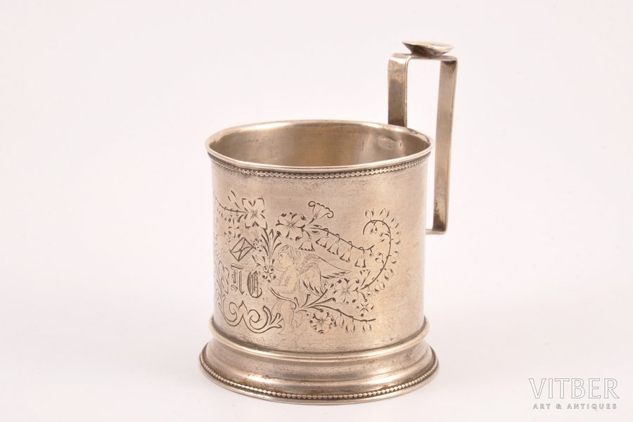 tea glass-holder, silver, 84 standart, engraving, 1888, 128.60 g, Moscow, Russia, Ø (inner) 6.4 cm