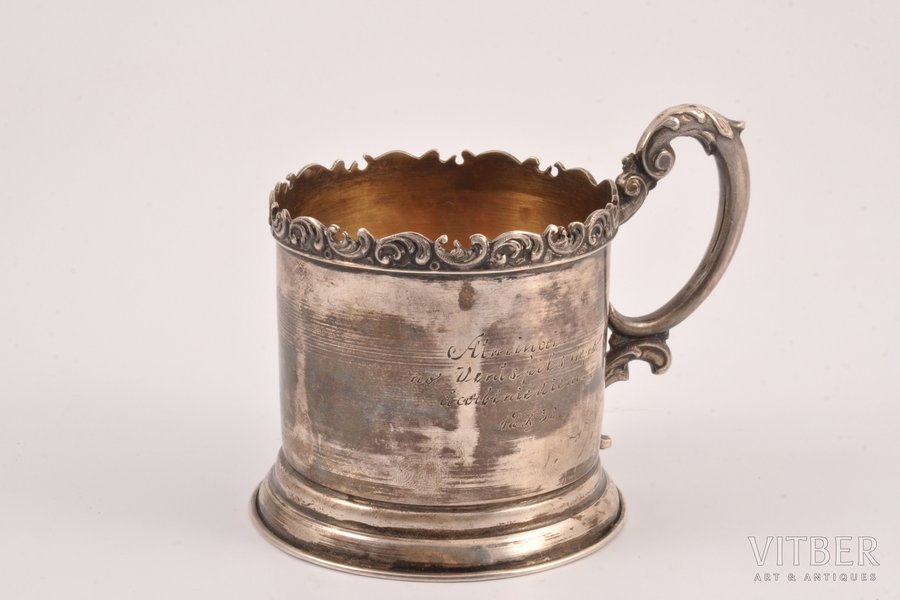 tea glass-holder, silver, 875 standart, the 30ties of 20th cent., 82 g, by Ludwig Rozentahl, Riga, Latvia, Ø (inner) 6.3 cm