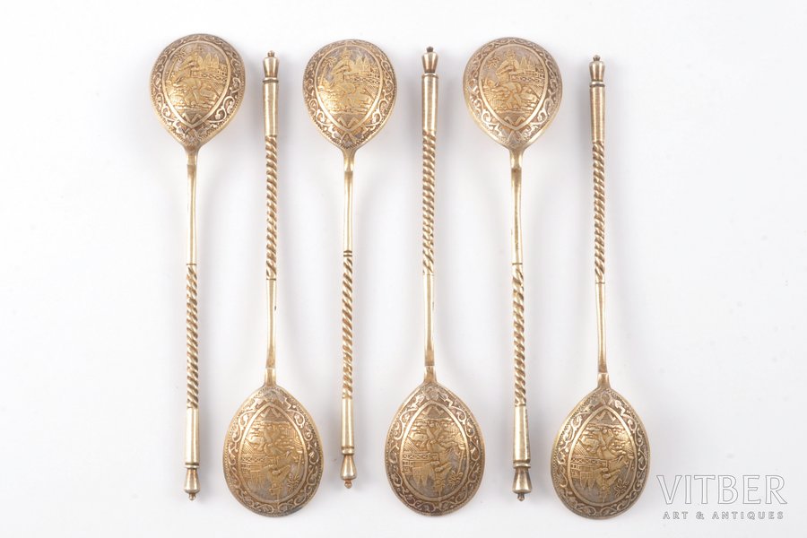 set of coffee spoons, silver, 84 standard, 80.65 g, engraving, 12.7 cm, 1896, Moscow, Russia