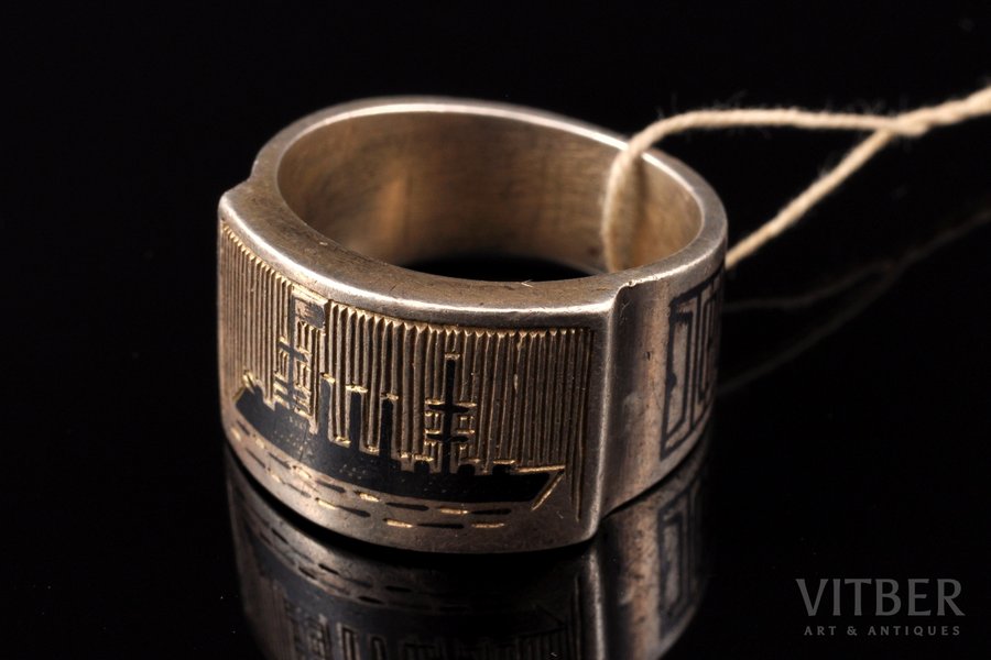 a ring, "Aurora", silver, 875 standard, 12.15 g., the size of the ring 18, 1969, The "Severnaya Chern" factory of Veliky Ustyug, USSR