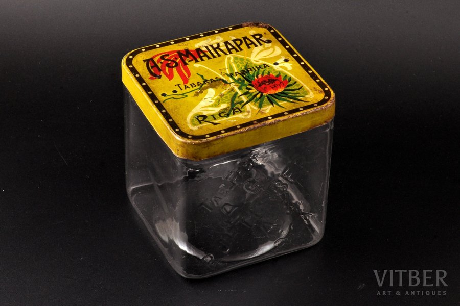 коробочка для табака, табачная фабрика "A. S. Maikapar", "A. G. Ruhtenberg", Рига, Латвия, 11.5 x 10.8 x 10.8 см