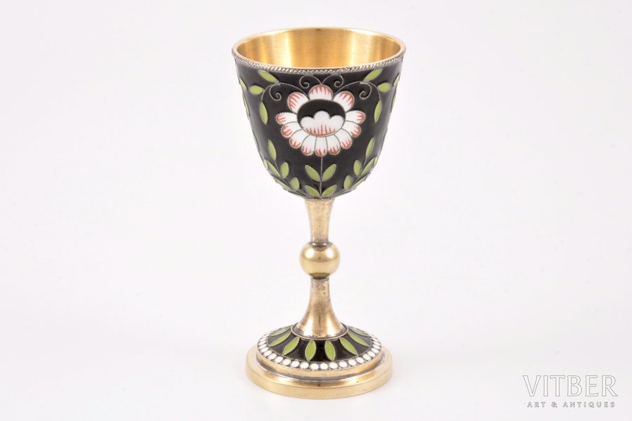 cup, silver, 916 standard, 77.40 g, enamel, gilding, h 10.2 cm, Leningrad Jewelry Factory, 1966, Leningrad, USSR