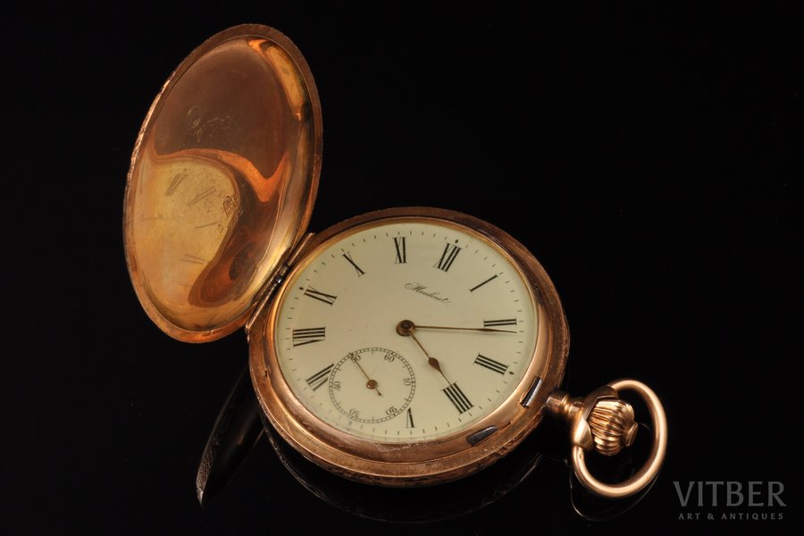 карманные часы, "Moulinet", рубеж 19-го и 20-го веков, золото, 56, 585 проба, 98.75 г, 6.9 x 5.4 см