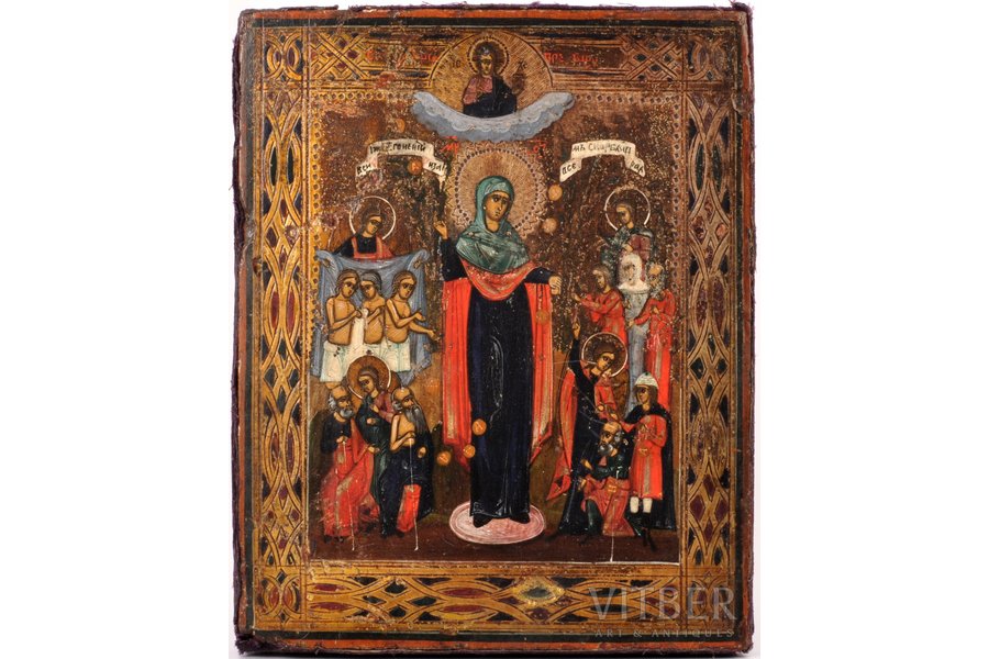 icon, Mother of God Joy of All Who Sorrow, painted on gold, board, painting, Russia, the border of the 19th and the 20th centuries, 22 x 18 x 2 cm