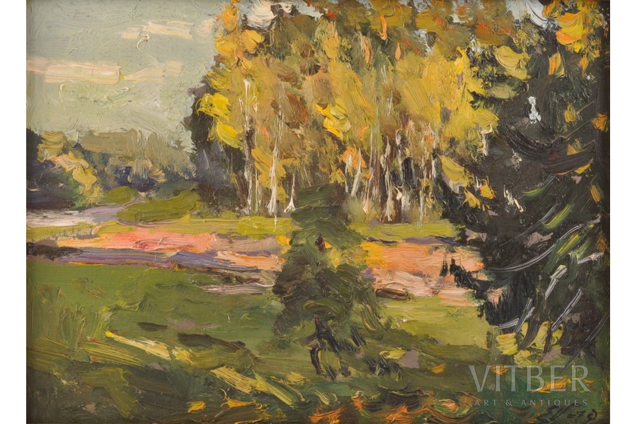 Vinters Edgars (1919-2014), Vasaras ainava, 1979 g., kartons, eļļa, 24.5 x 32.7 cm