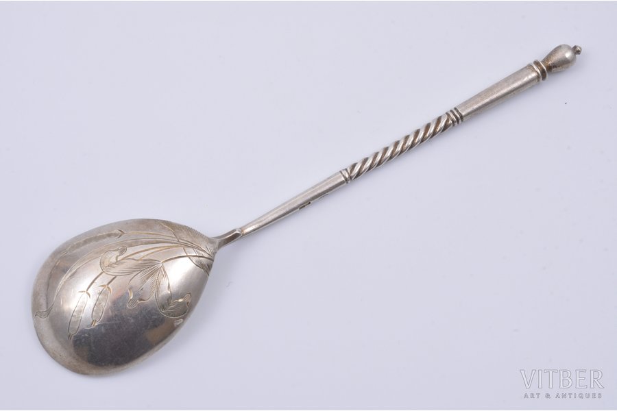 spoon, silver, Art Nouveau, 84 standard, 31.20 g, engraving, 16.7 cm, 1908-1916, Moscow, Russia