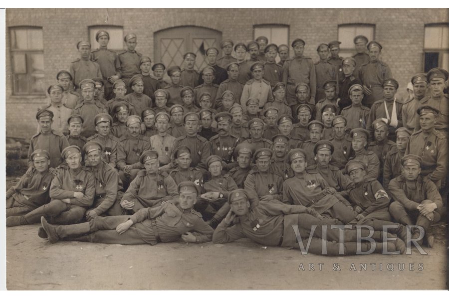 photography, group photo of the 1st Daugavgrīva Latvian Riflemen Regiment soldiers, 14.5 x 22.5 cm