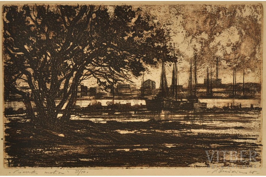 Dushkins Pauls (1928-1996), Coastal motif, 1951-9150, paper, etching, 26.8 x 40.9 cm