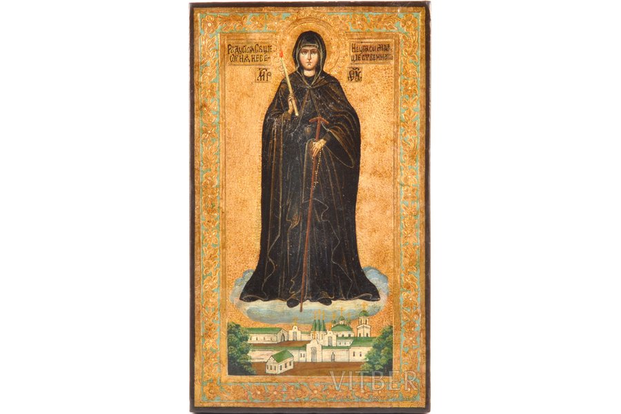 icon, Mother of God "the Unquenchable Candle", board, painting, guilding, enamel, Russia, Central Russia, 22.2 x 13 x 1.6 cm