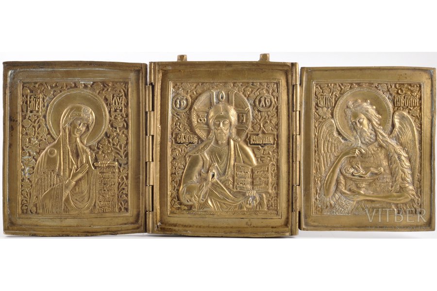 icon with foldable side flaps, Deesis: Jesus Christ, Holy Virgin Mary and St. John the Baptist, copper alloy, Russia, the 19th cent., 37.5 x 15.9 x 1 cm, 1850 g.